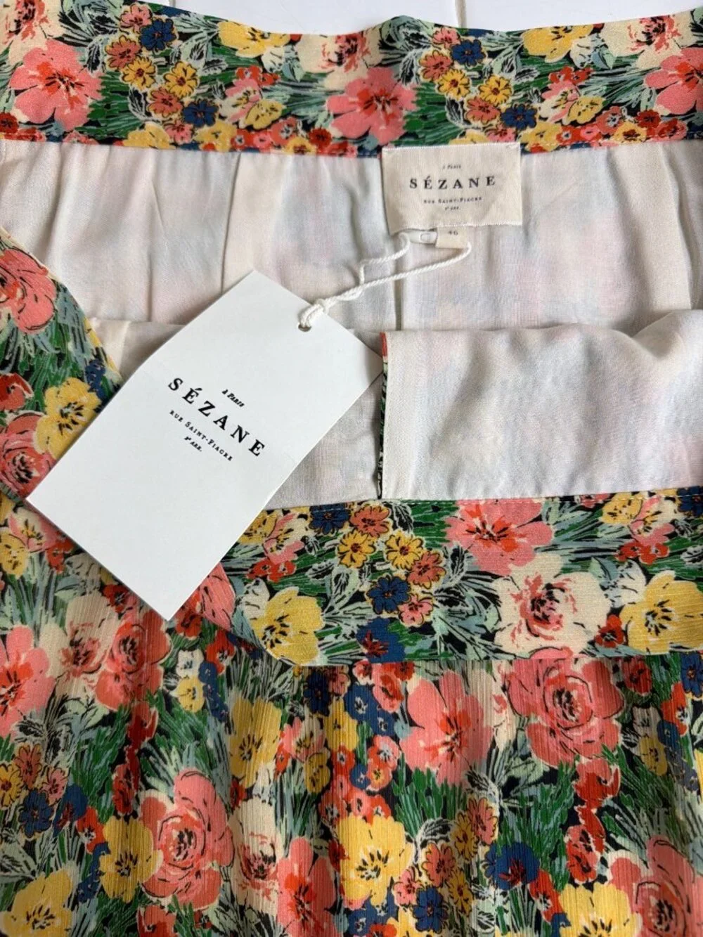 NWT Sézane Alicia Skirt Jardin Pastel Floral Print FR 46 /US 14 High Waist